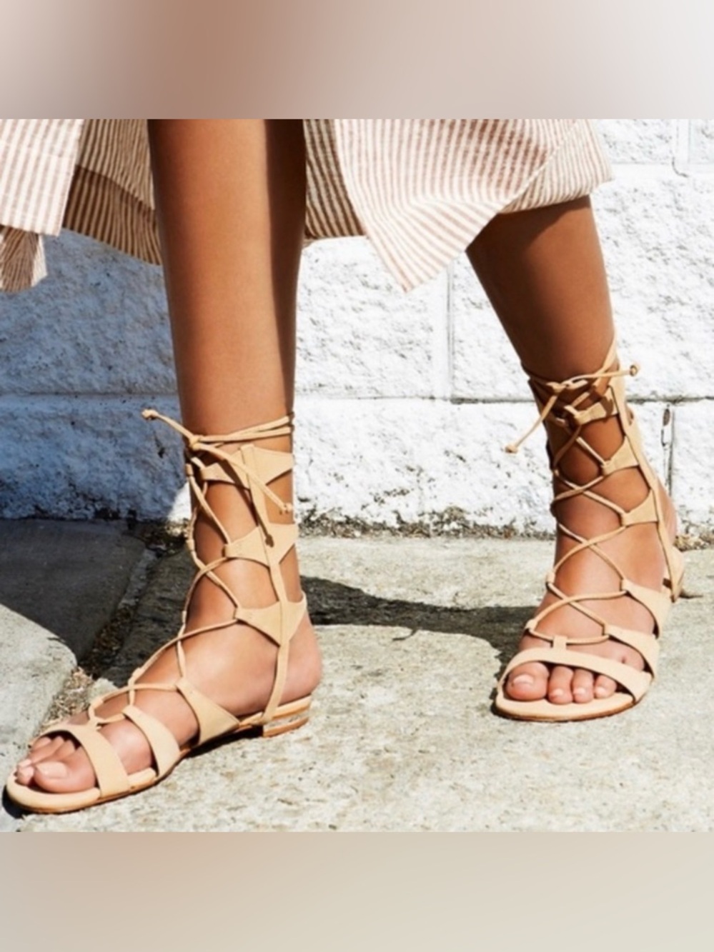 Schutz Erlina Strappy Lace Up Gladiator Sandal tan size 8.5